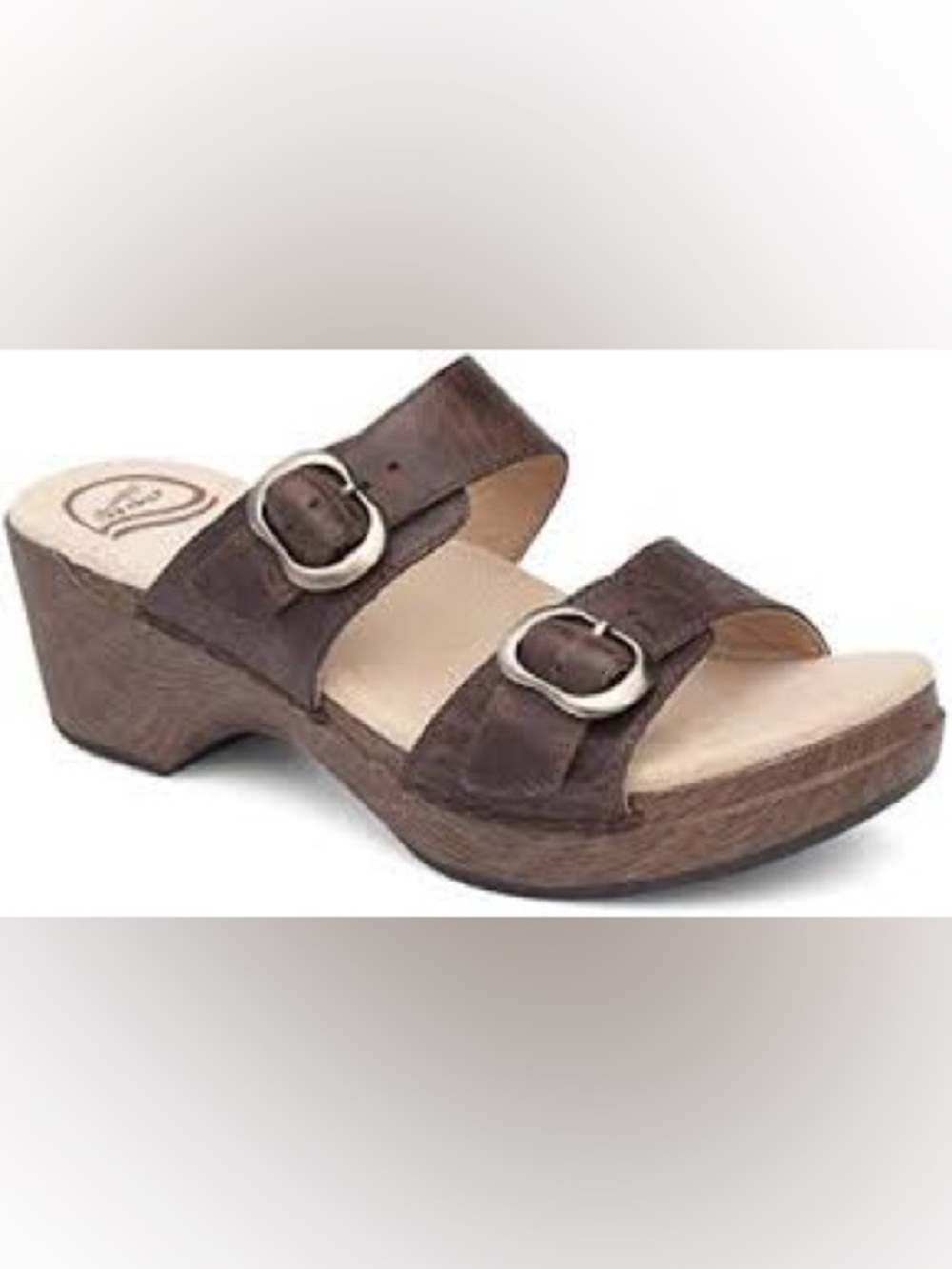 Dansko Sophie Brown Leather Double Buckle Slide Wedge Sandals Sz 41 US 10.5-11